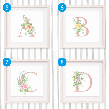 Cuadro con inicial de nombre: Ilustración de flores