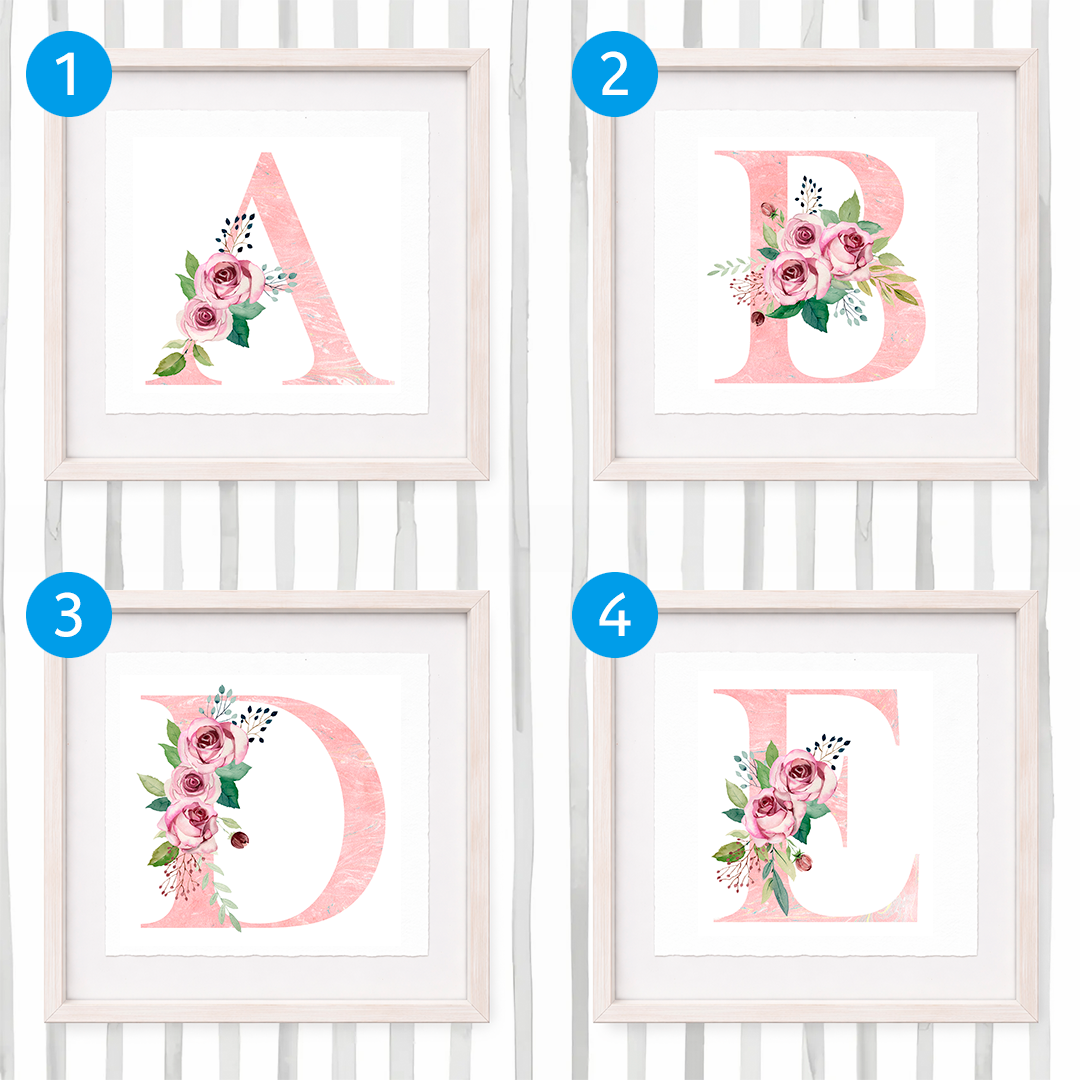 Cuadro con inicial de nombre: Ilustración de flores