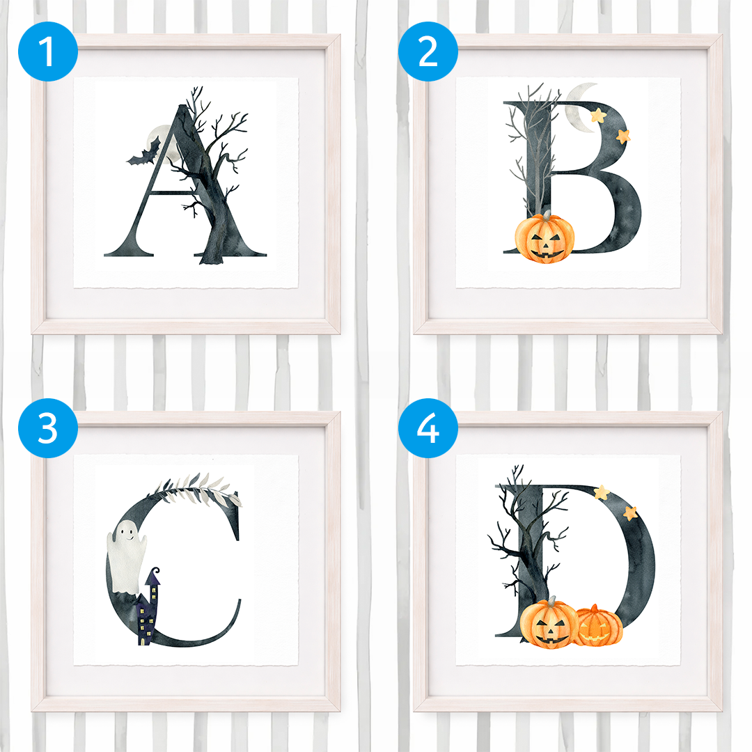 Cuadro con inicial de nombre: Ilustración de halloween