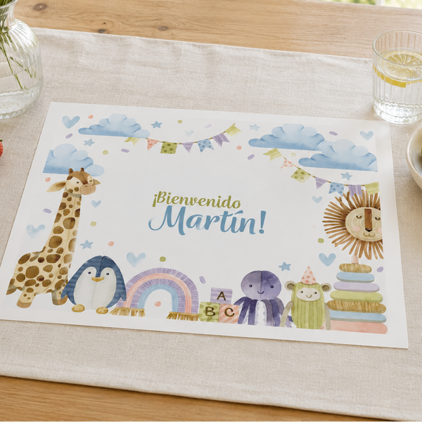 Individuales personalizado para mesa con animalitos bebés (12u)