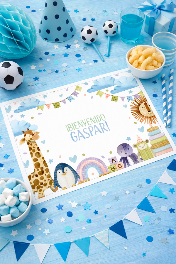 Individuales personalizado para mesa con animalitos bebés (12u)