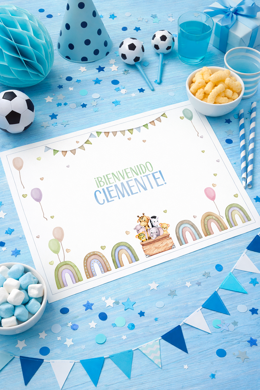 Individuales personalizado para mesa con animalitos y arcoíris (12u)