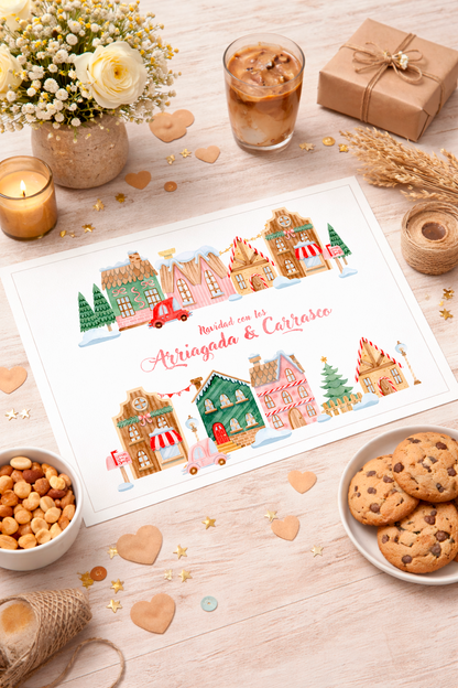 Individuales personalizado para navidad con casitas (12u)