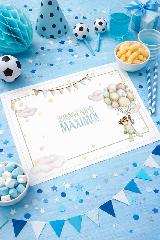Individuales personalizado con ositos y globos (12u)