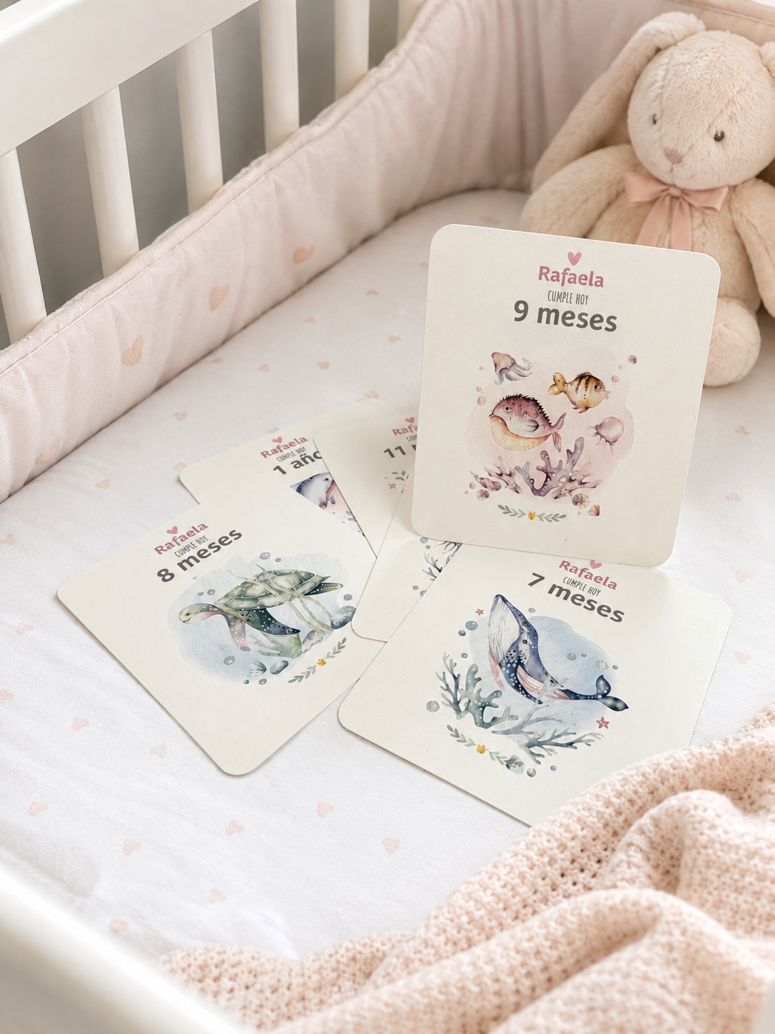 Tarjetas para Fotos Cumple Mes de Bebé: Océano