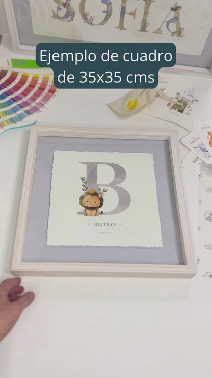 Cuadro con inicial de nombre: Ilustración animalitos bebés