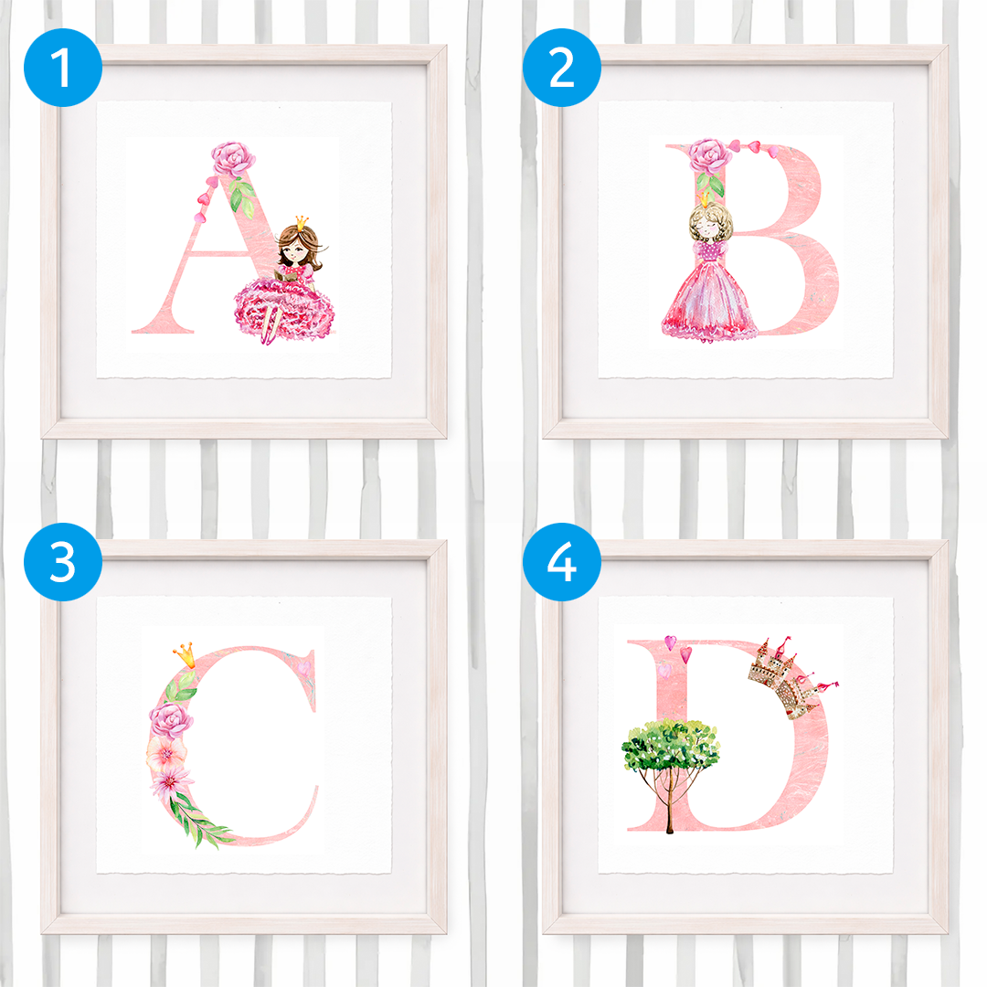 Cuadro con inicial de nombre: Ilustración de princesas