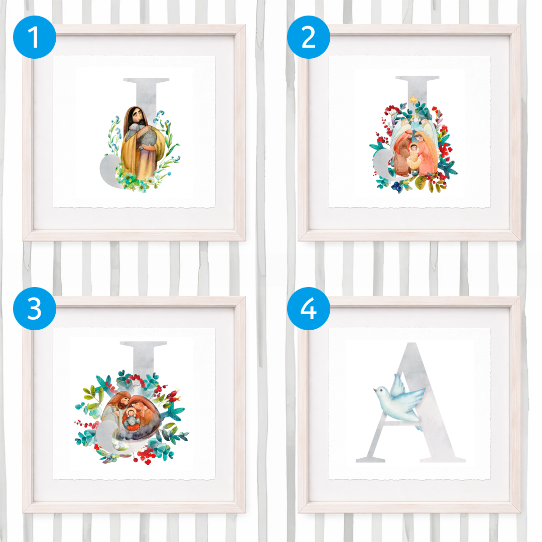 Cuadro con inicial de nombre: Ilustración religiosa