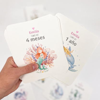 Tarjetas para Fotos Cumple Mes de Bebé: Sirenas y Castillos