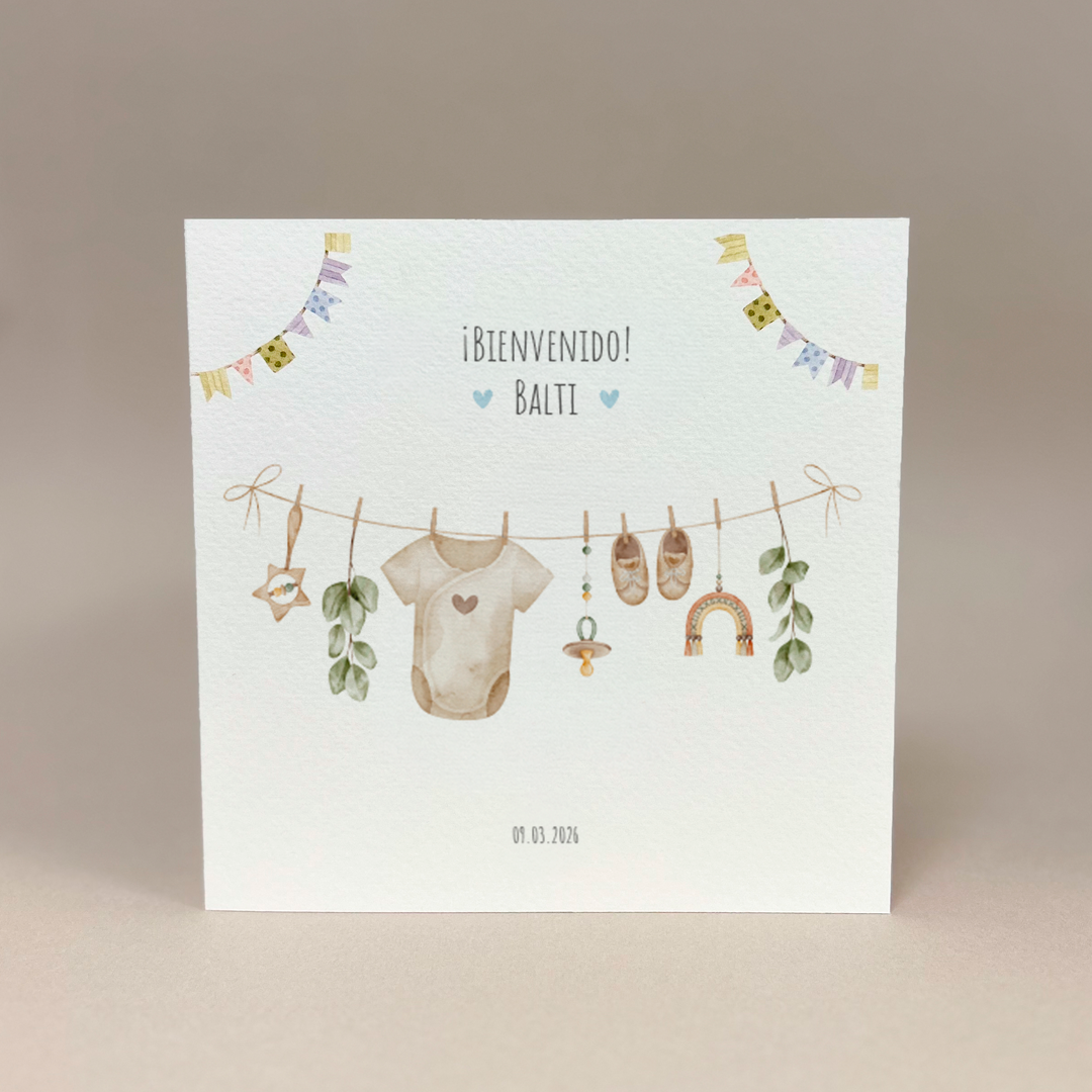 Tarjeta de felicitaciones: Ropa de bebé