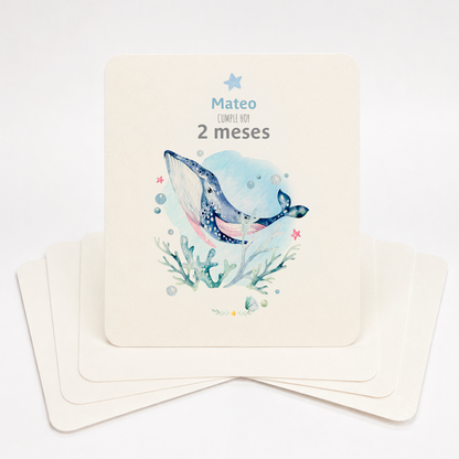 Tarjetas para Fotos Cumple Mes de Bebé: Océano