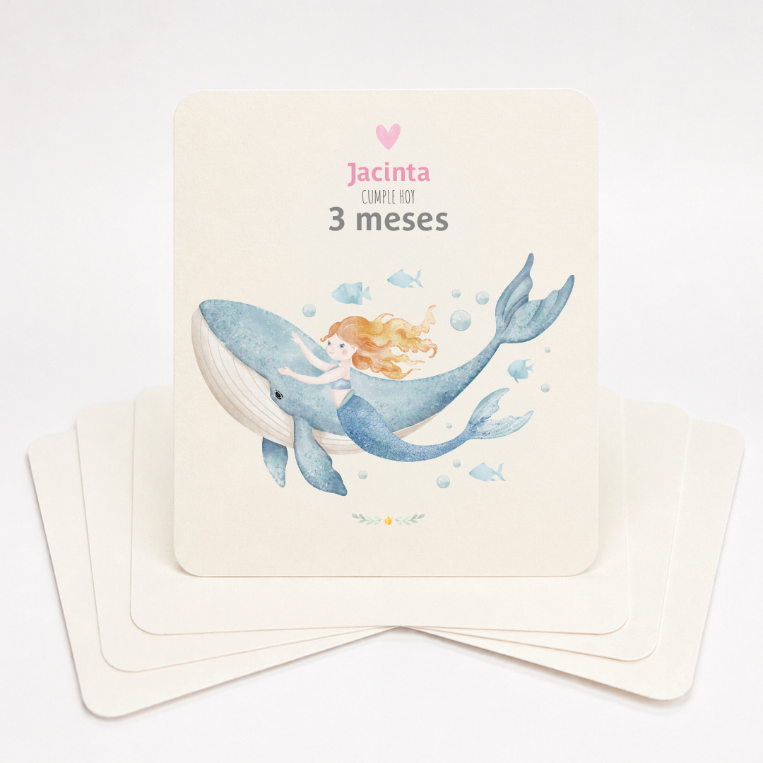 Tarjetas para Fotos Cumple Mes de Bebé: Sirenitas y Castillos