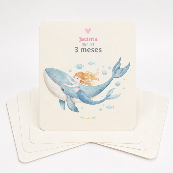 Tarjetas para Fotos Cumple Mes de Bebé: Sirenas y Castillos