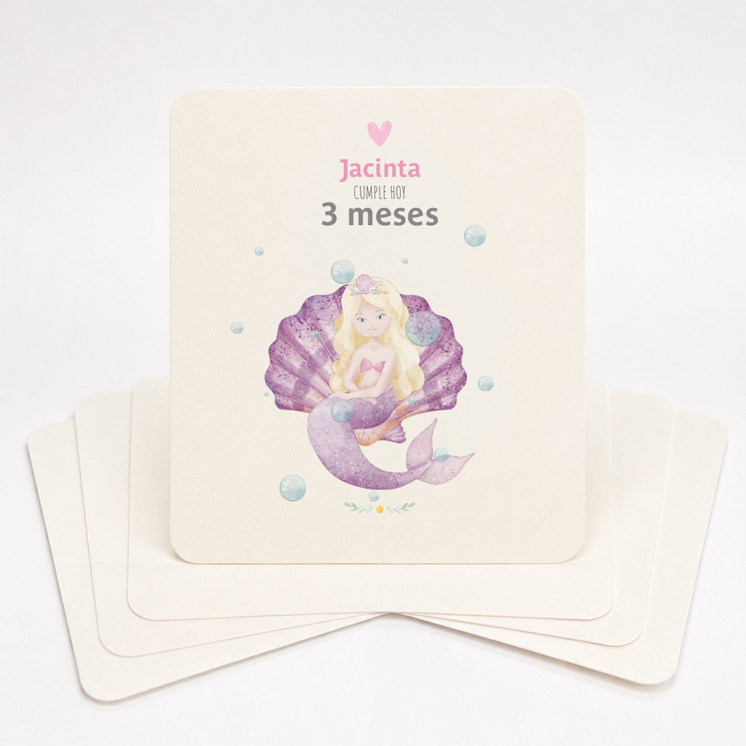 Tarjetas para Fotos Cumple Mes de Bebé: Sirenitas y Castillos