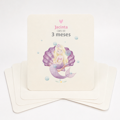 Tarjetas para Fotos Cumple Mes de Bebé: Sirenitas y Castillos