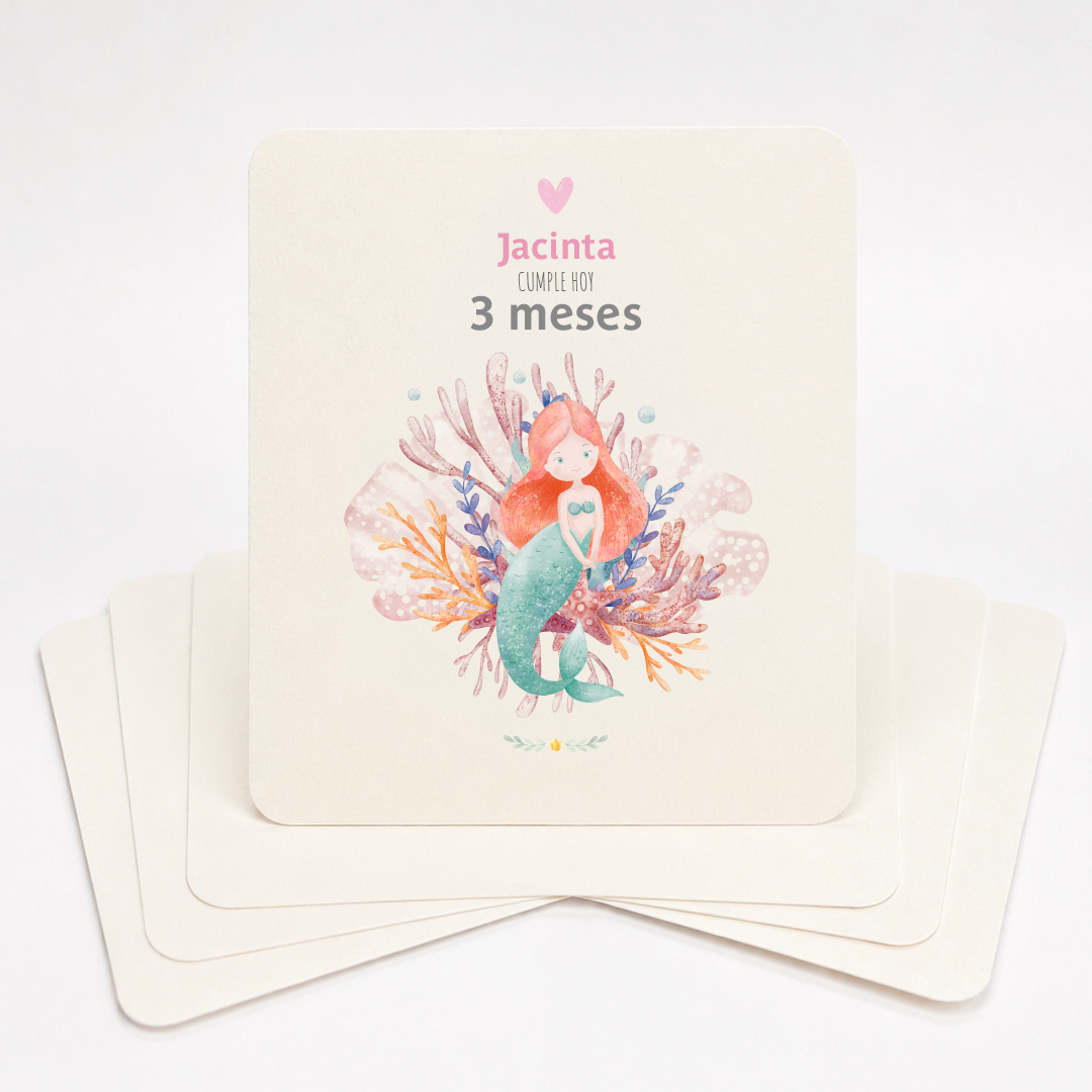 Tarjetas para Fotos Cumple Mes de Bebé: Sirenitas y Castillos