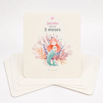 Tarjetas para Fotos Cumple Mes de Bebé: Sirenitas y Castillos