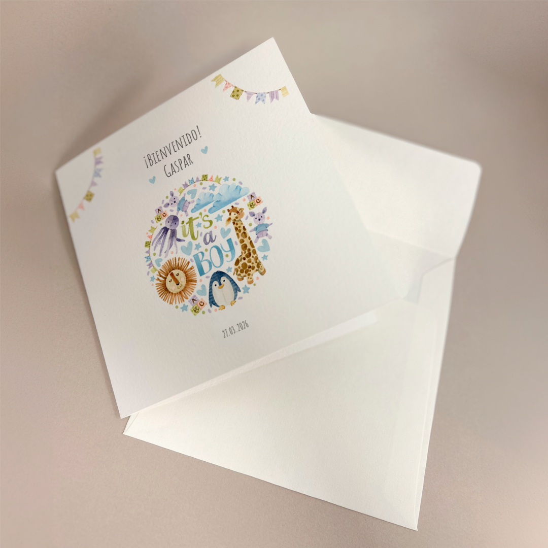 Tarjeta de felicitaciones: ¡Es un niño!