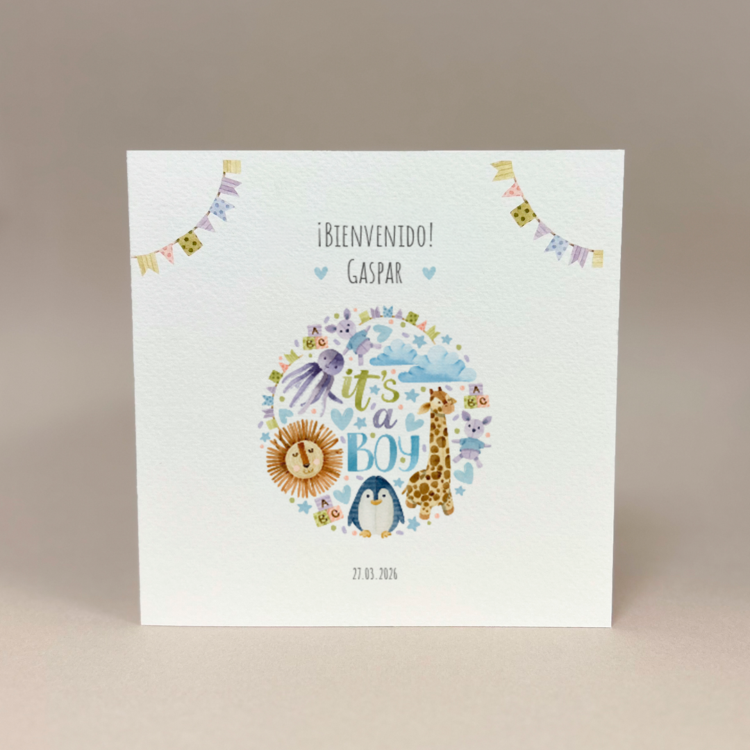 Tarjeta de felicitaciones: ¡Es un niño!