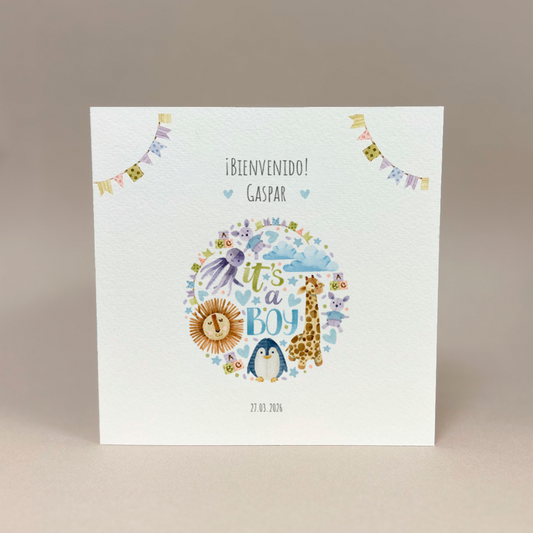 Tarjeta de felicitaciones: ¡Es un niño!