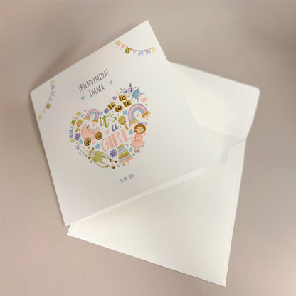 Tarjeta de felicitaciones: ¡Es una niña!