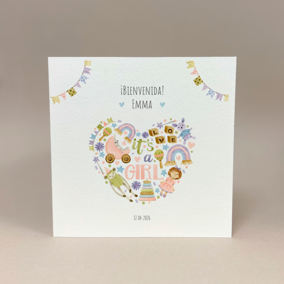 Tarjeta de felicitaciones: ¡Es una niña!
