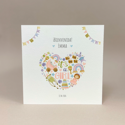 Tarjeta de felicitaciones: ¡Es una niña!