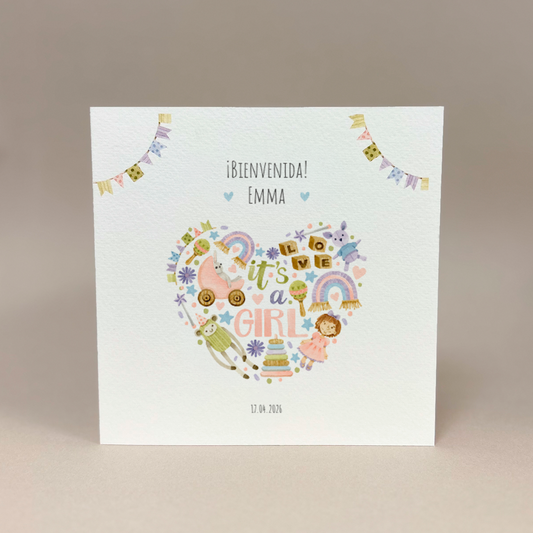Tarjeta de felicitaciones: ¡Es una niña!