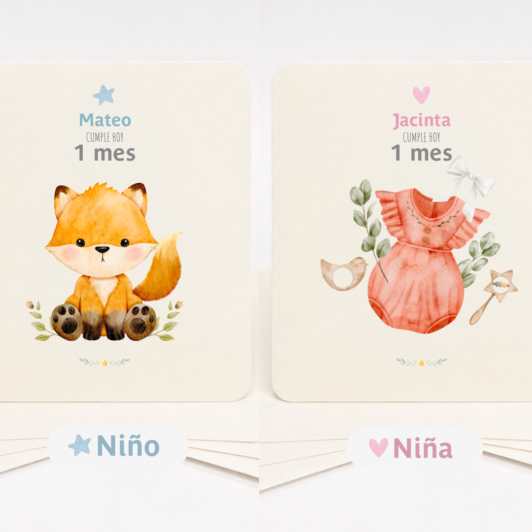 Tarjetas para Fotos Cumple Mes de Bebé: Animalitos Bebé
