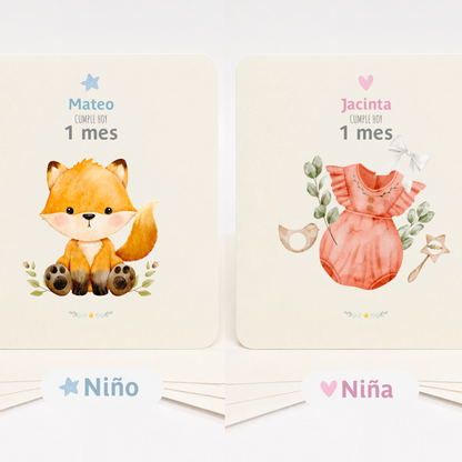 Tarjetas para Fotos Cumple Mes de Bebé: Animalitos Bebé