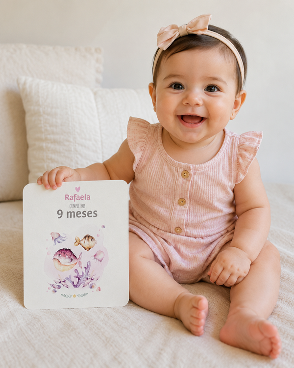 Tarjetas para Fotos Cumple Mes de Bebé: Baby Girl